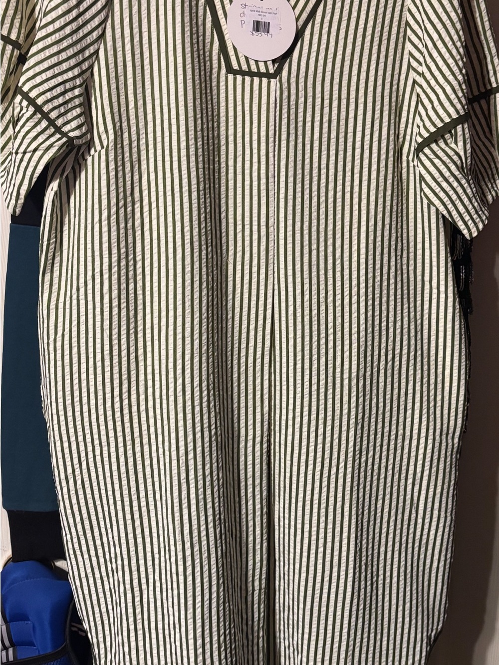 Umgee Green and White Striped Short Sleeve Dress